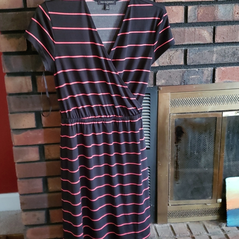 Black/salmon striped dress